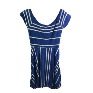 Ann Taylor Loft Dress Womens Size M Medium Striped Cutout back Rayon Blue white